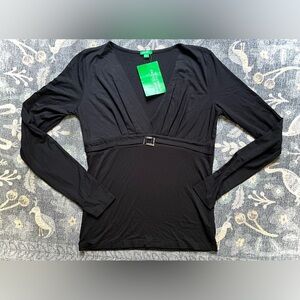 United Colors Of Benetton Black Wrap Fitted Long Sleeve T-Shirt Blouse